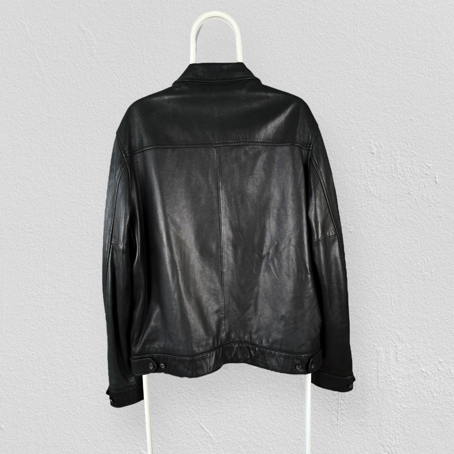 Vintage Polo Ralph Lauren Black Leather Jacket Mens Large