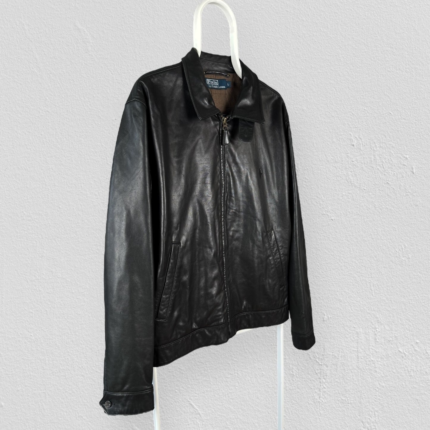 Vintage Polo Ralph Lauren Black Leather Jacket Mens Large