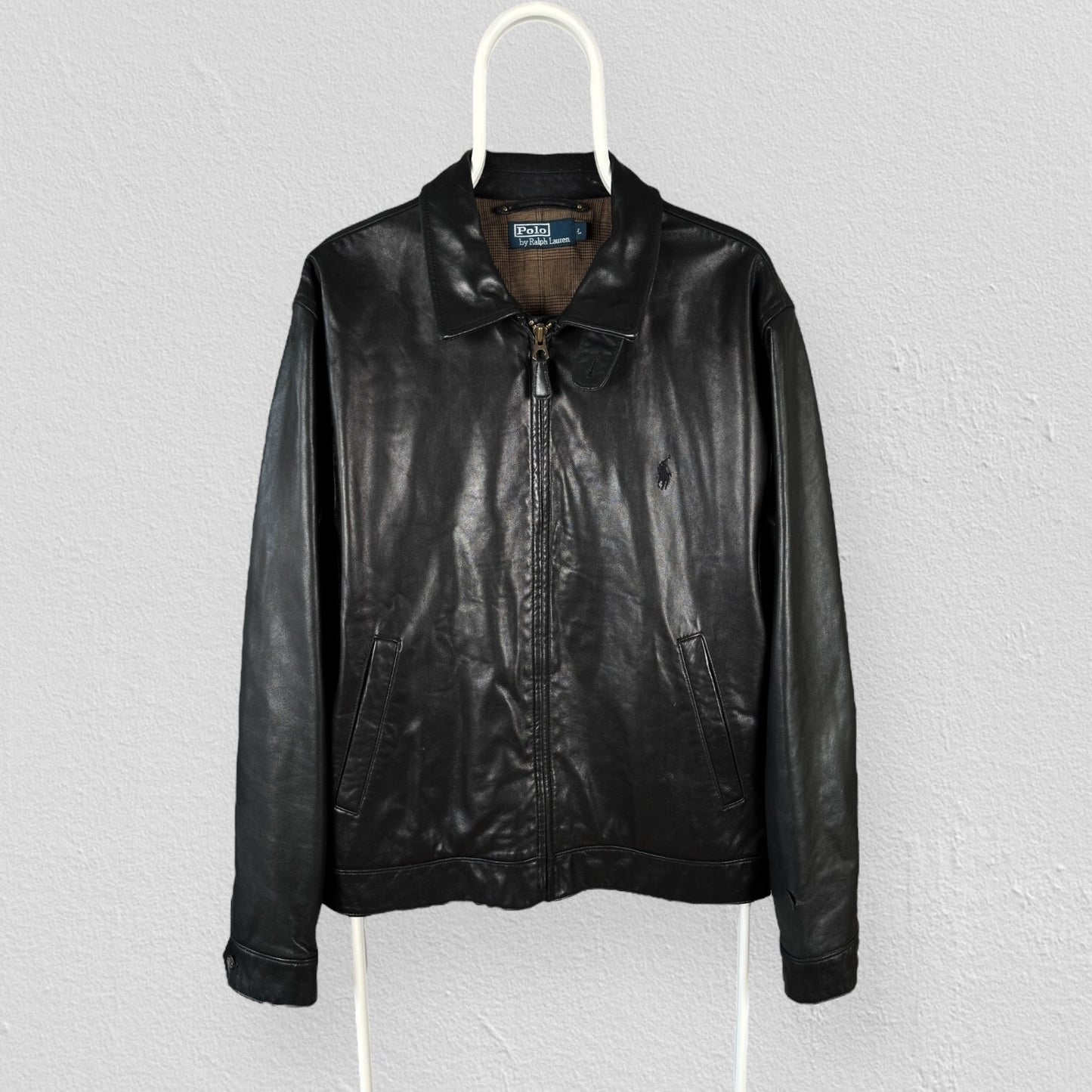 Vintage Polo Ralph Lauren Black Leather Jacket Mens Large