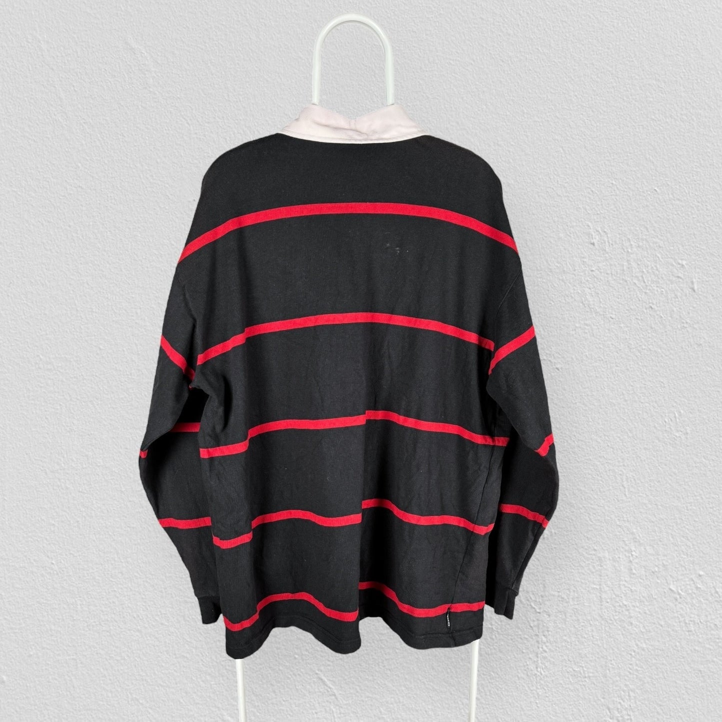 Vintage 90s Guinness Rugby Polo Shirt Black Red Striped Jersey Mens XXL