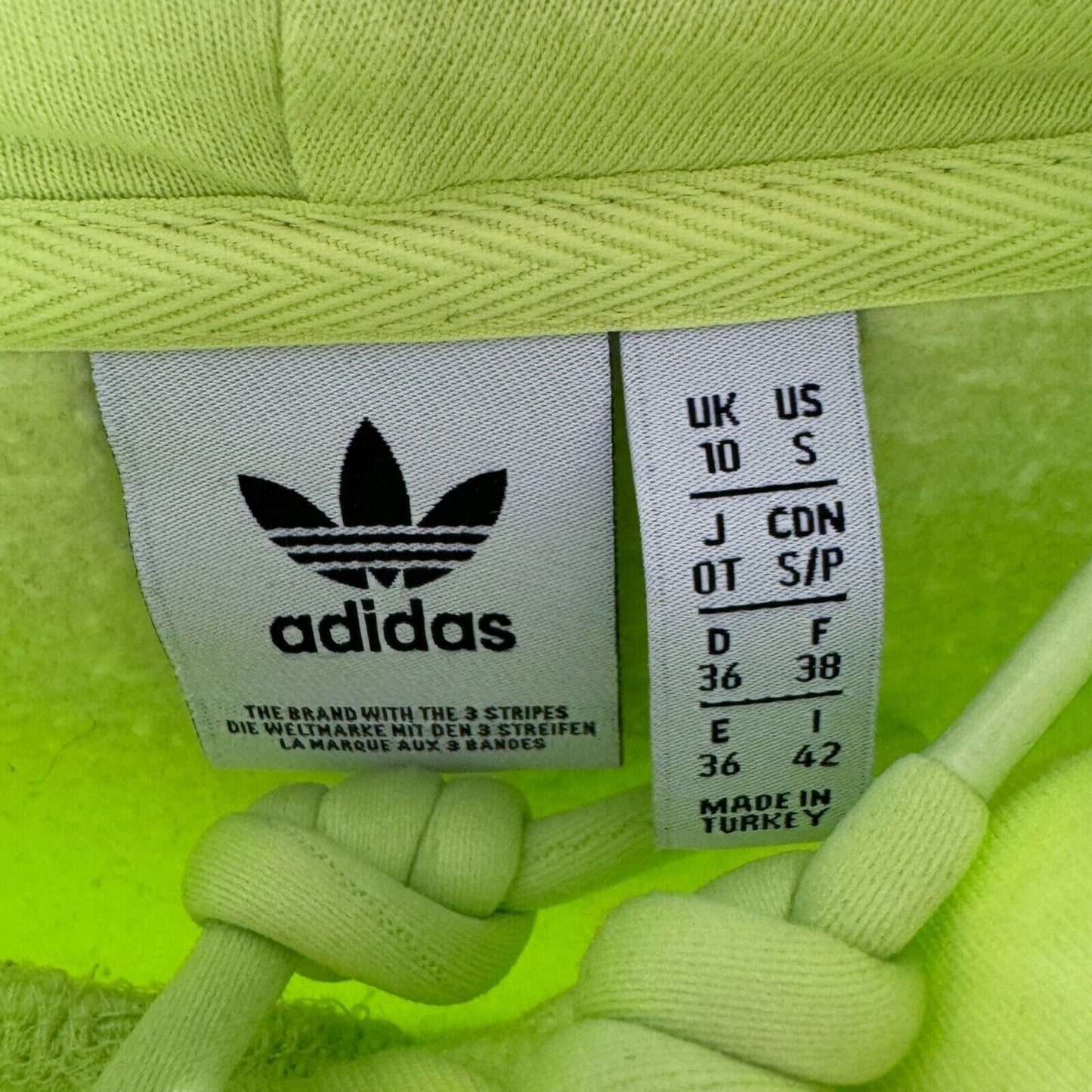 Adidas Originals Green Hoodie Embroidered Centre Logo Neon Womens UK 10 Small