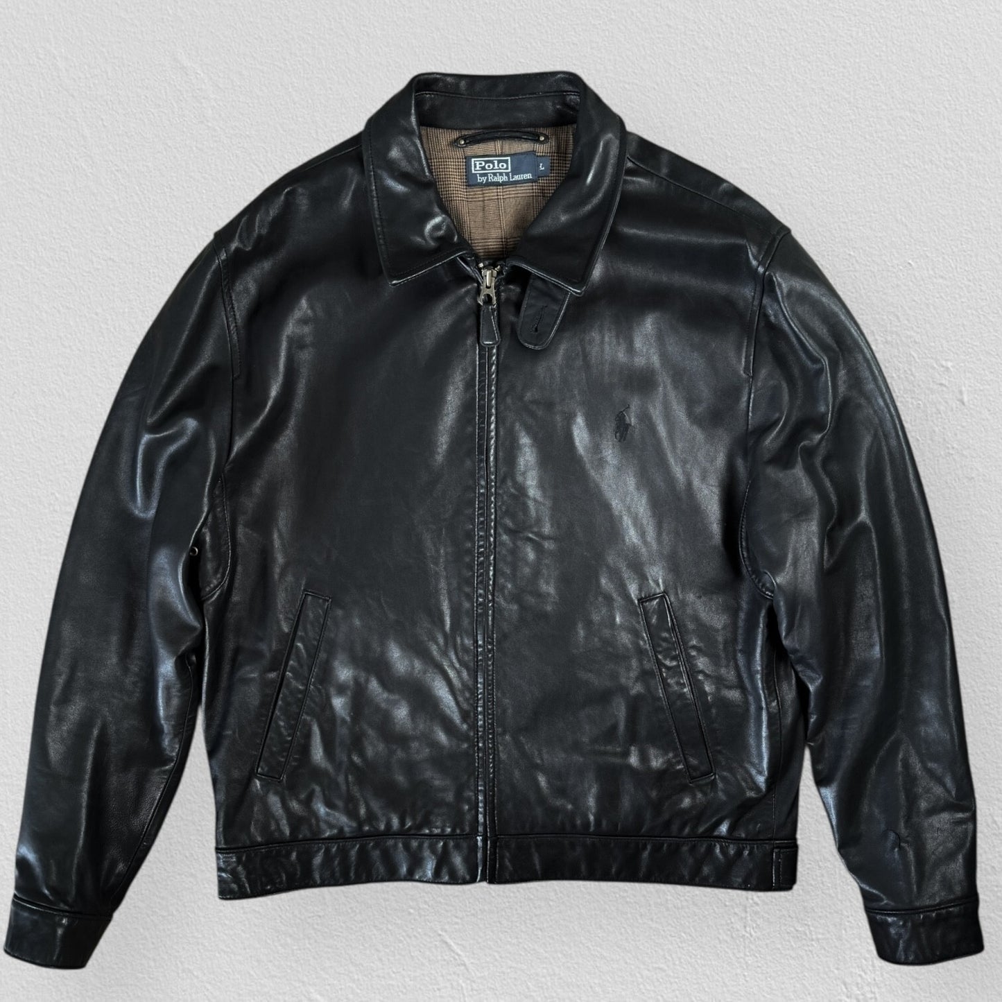 Vintage Polo Ralph Lauren Black Leather Jacket Mens Large