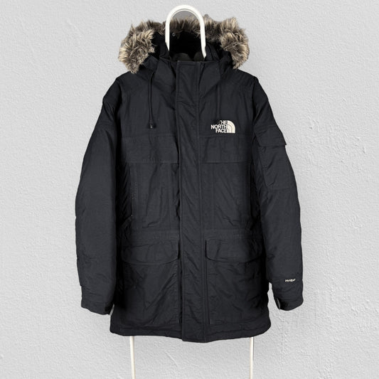 The North Face Black Hyvent Puffer Down Fill Parka Jacket Fur Hood Mens Small