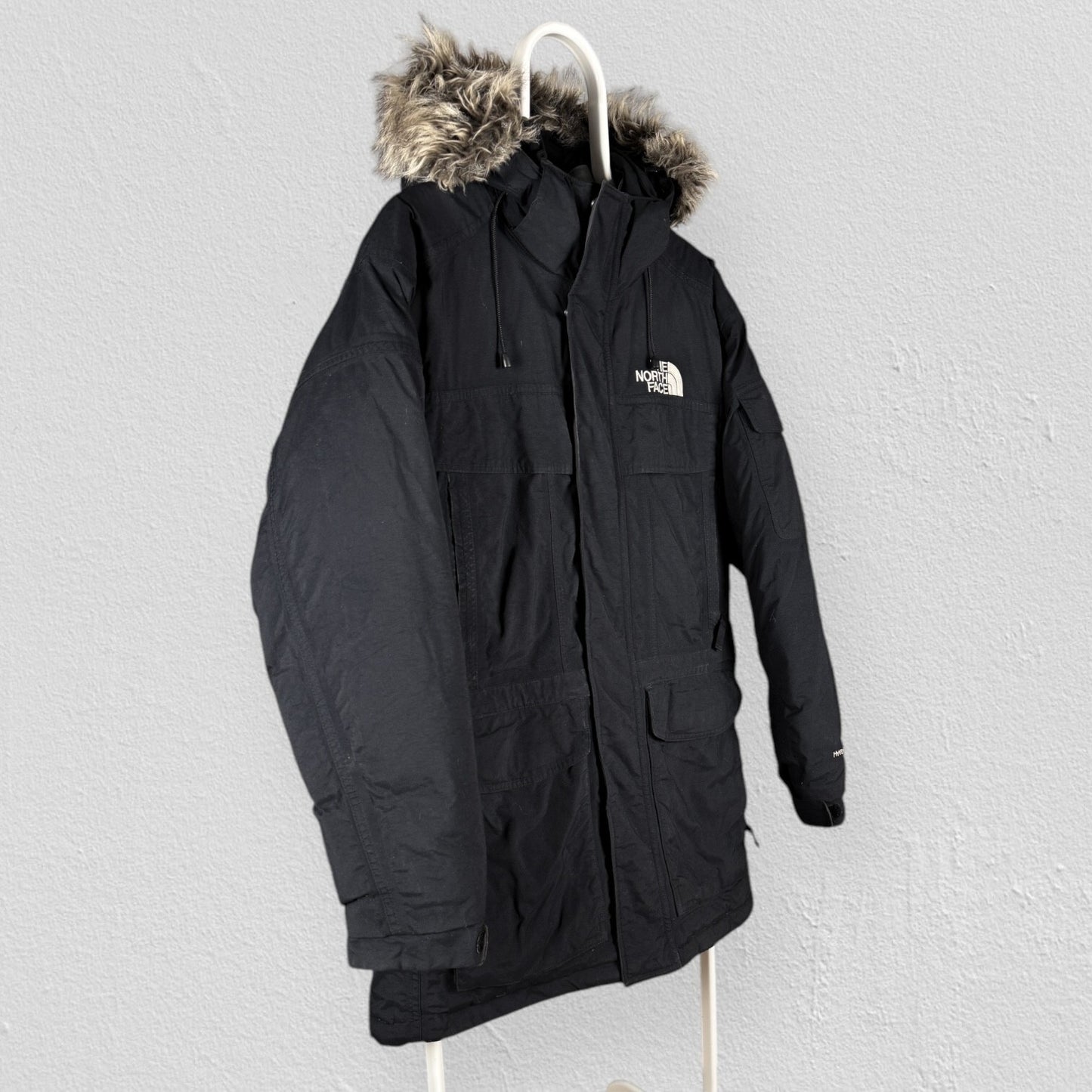 The North Face Black Hyvent Puffer Down Fill Parka Jacket Fur Hood Mens Small