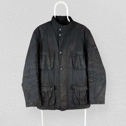 Barbour International Gauge Wax Jacket Quilted Biker Black Mens XL