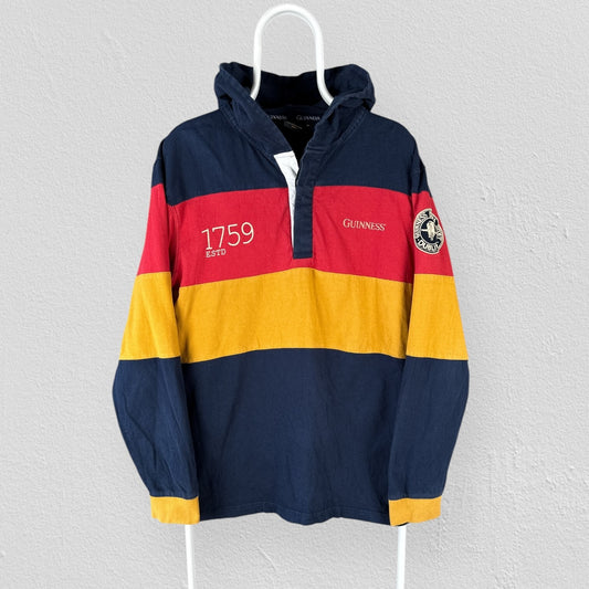 Vintage Guinness Striped Paneled Hooded Rugby Jersey Multicolour Mens Medium