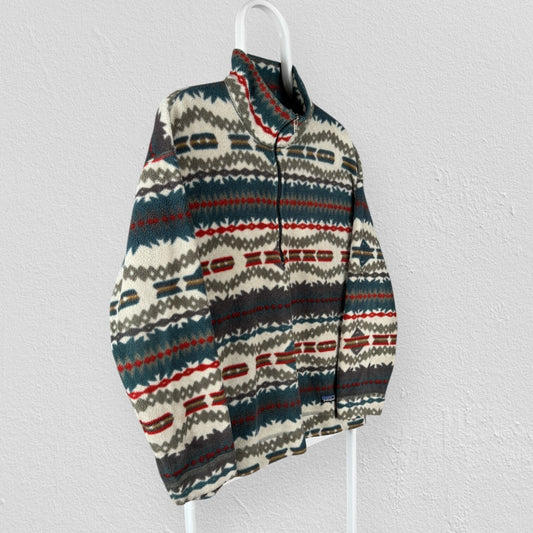 Vintage Patagonia Patterned Synchilla Fleece Rare 1994 Sacajawea Ivory Medium