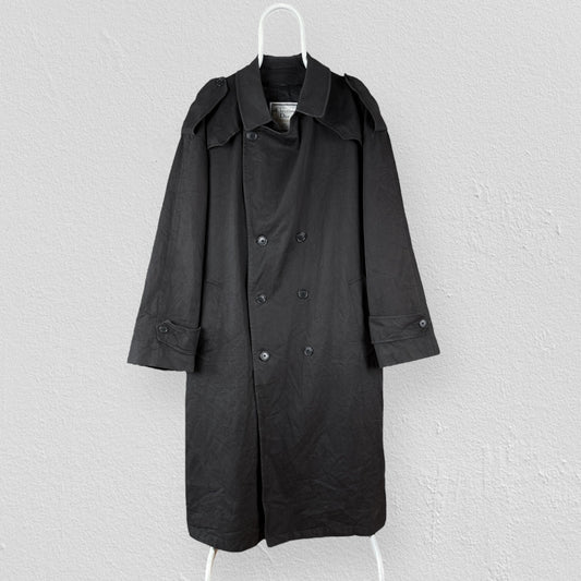 Vintage Christian Dior Black Double Breasted Trench Coat Jacket Belted Mens 44R