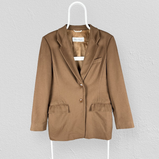 Max Mara Camel Brown Blazer Jacket 100% Wool Made in Italy Womens UK 12
